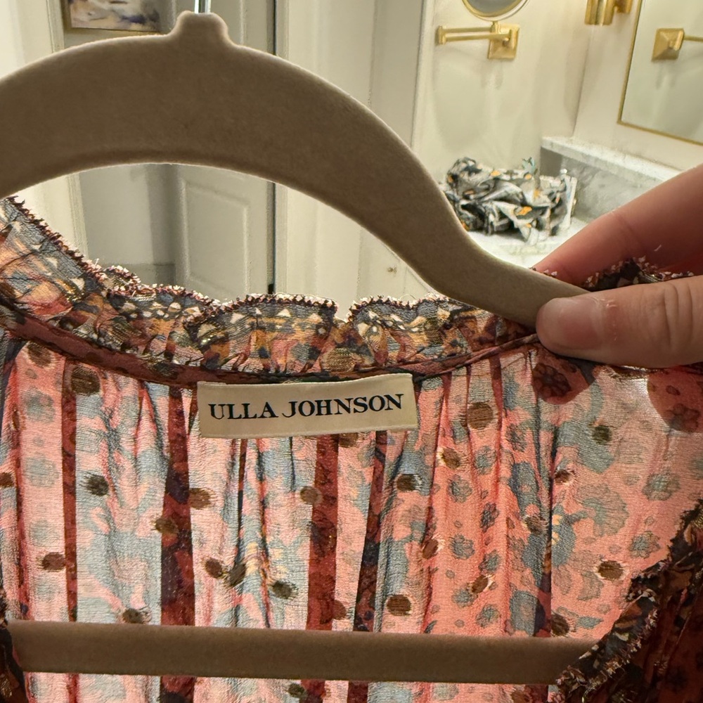 Ulla Johnson Sheer Floral Dress in Pink and Brown